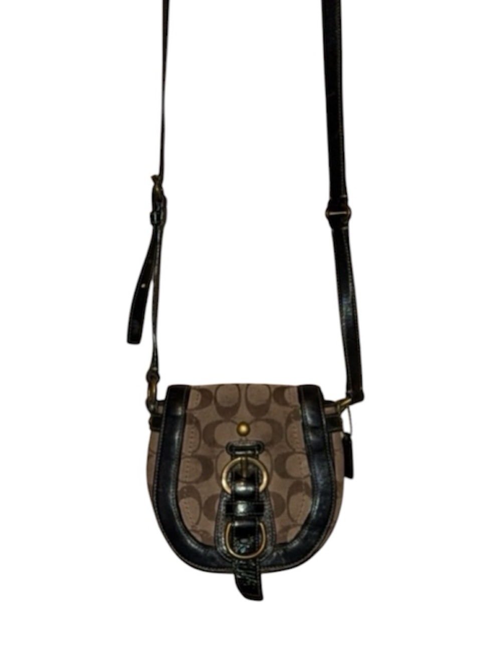 VINTAGE RARE Coach Tan Signature Canvas Crossbody with Black Leather Trim - Picture 4 of 4